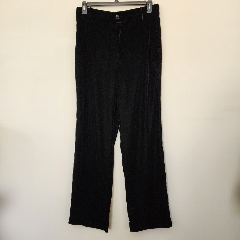 Zara Womens Black Velvet High Waisted Straight Leg Trousers Pants Size L NWT
